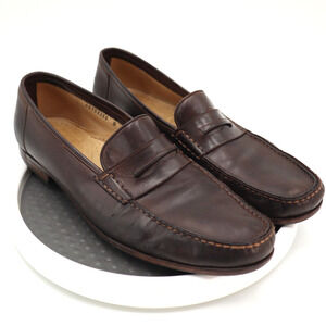 Santoni Mens Size 13 B Brown Leather Penny Loafers Made In Italy Vibram Sole